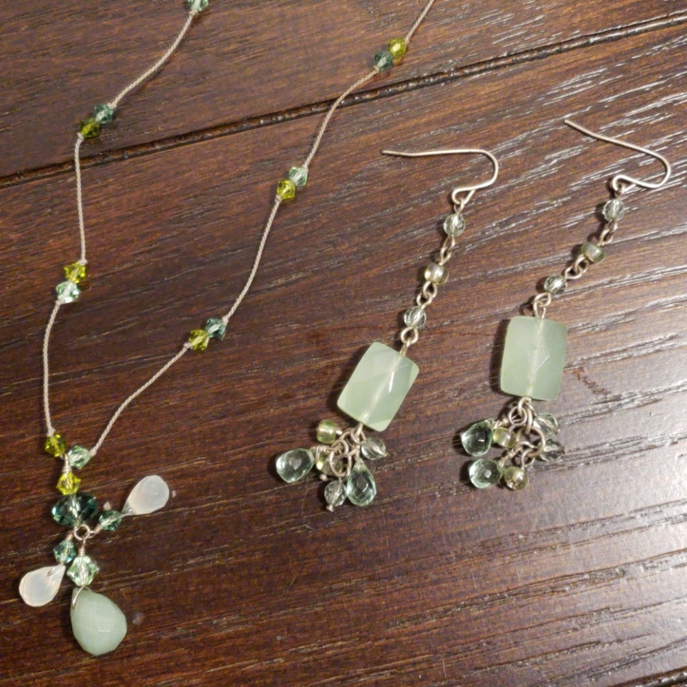 Sea Green Bead & Stone Necklace and Earring Set